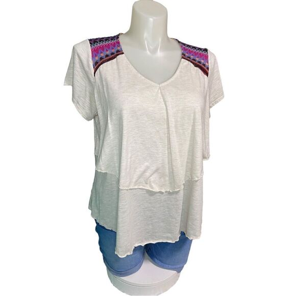 Cato Short Sleeve Bohemian Layered Colorful Embroidered Tee Plus Size 18/20W - Picture 16 of 16